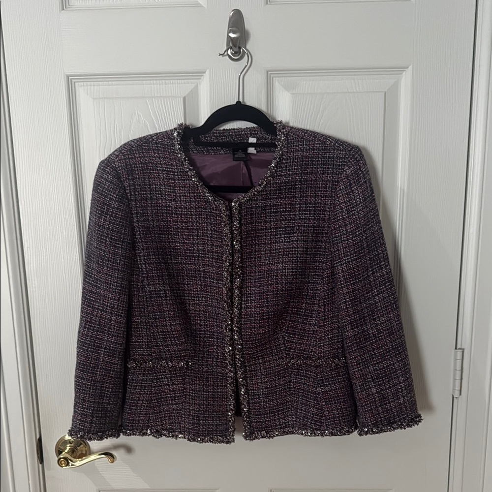 VINTAGE Andrea BEhar Tweed Jacket - Purple size 12 with bead detail
